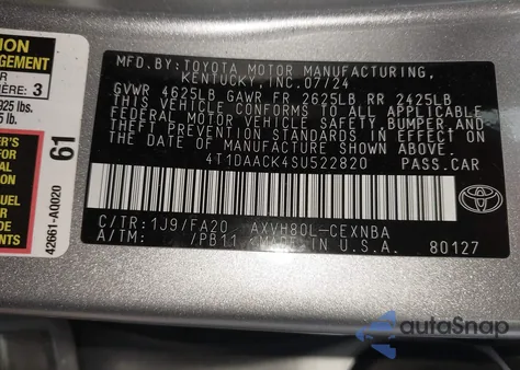 2025 Toyota Camry Le z USA, uszkodzony, nr VIN 4T1DAACK4SU522820